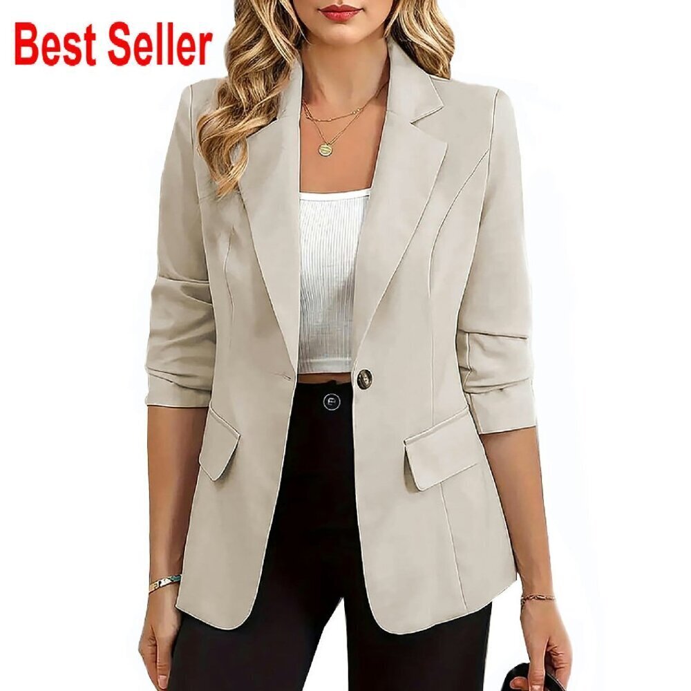 Vintage Style Blazer Long Sleeve Lapel Collar Business Casual Office Jacket